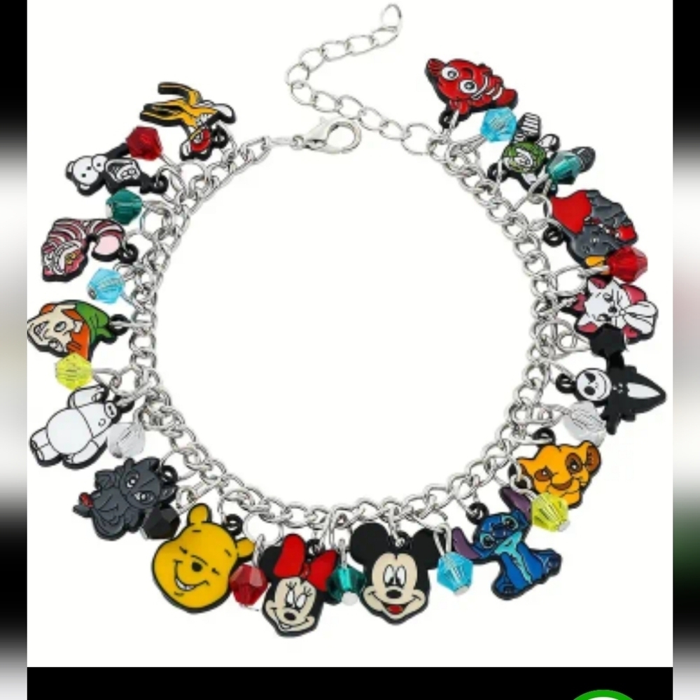 Disney Charactors 8" x 2" Ext Bracelet Silver Tone